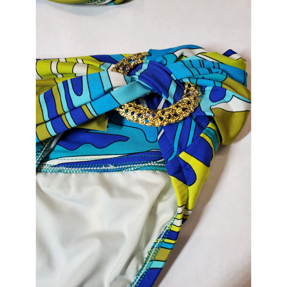 Trina Turk Bikini Swim Suit Womens 12 Bali Waves Resort Wear Colorful Gold - Picture 3 of 11